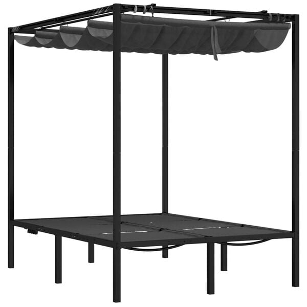vidaXL Sun Lounger With Curtains Anthracite Powder-coated steel, fabric