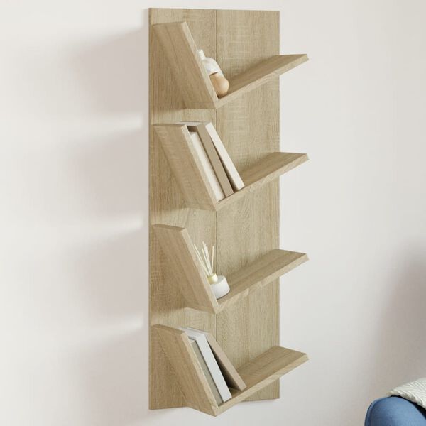vidaXL Wall Bookshelf Sonoma Oak Engineered Wood 13x6.3x35.4 in