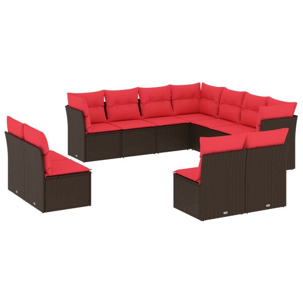 vidaXL 11 Piece Patio Sofa Set with Cushions Brown Poly Rattan