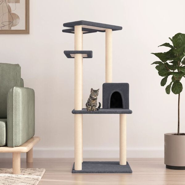 vidaXL Cat Tree Dark Gray Engineered wood, plush, sisal Medium Durable