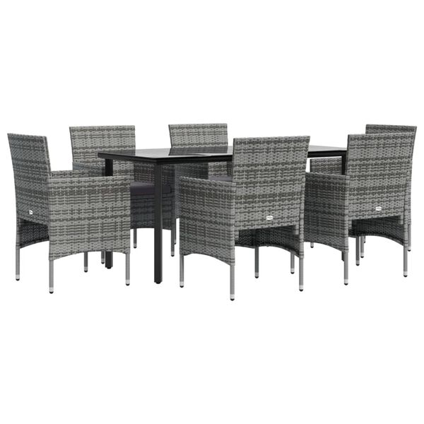 vidaXL Garden Dining Set Grey Poly Rattan 7 Piece Durable