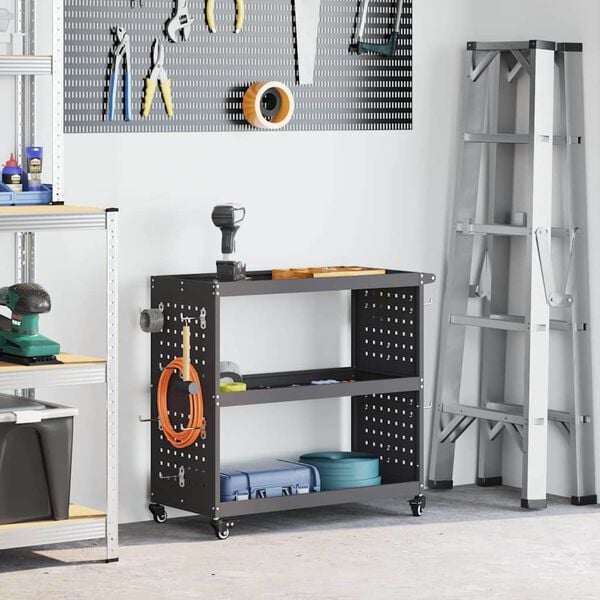 vidaXL Tool Trolley with Shelf Black 75 x 35 x 73 cm Cold-rolled Steel
