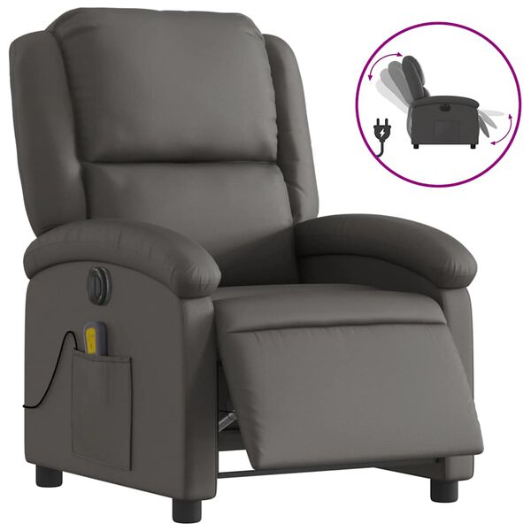 vidaXL Electric Recliner Chair Gray Real Leather
