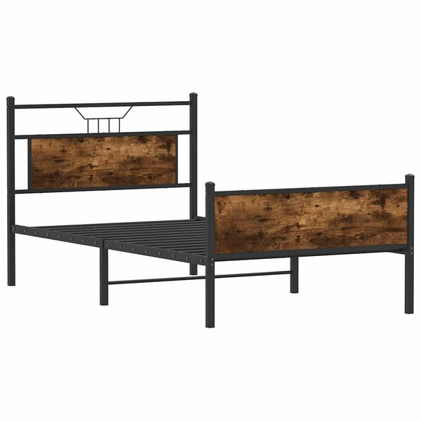 vidaXL Bed Frame Smoked Oak Engineered wood and steel Twin Bed Frame