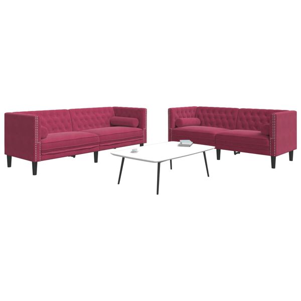 vidaXL 2 Piece Chesterfield Sofa Set with Bolsters Wine Red Velvet