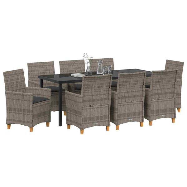 vidaXL Garden Dining Set 9 pcs Gray poly rattan