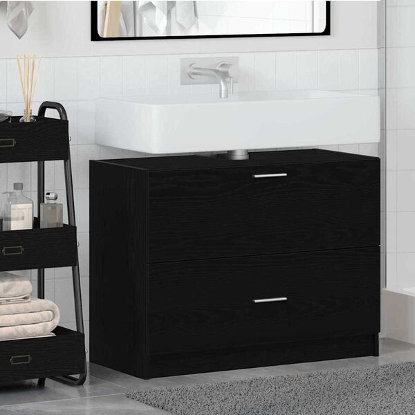 vidaXL Bathroom Cabinet with Drawer Black Oak 30.71 x 14.57 x 23.23 in