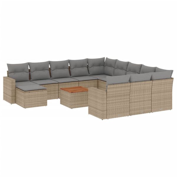 vidaXL Garden Sofa Set Mix Beige PE rattan, powder-coated steel, acacia wood