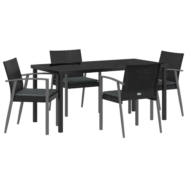 vidaXL Garden Dining Set 5 pcs Black Poly rattan