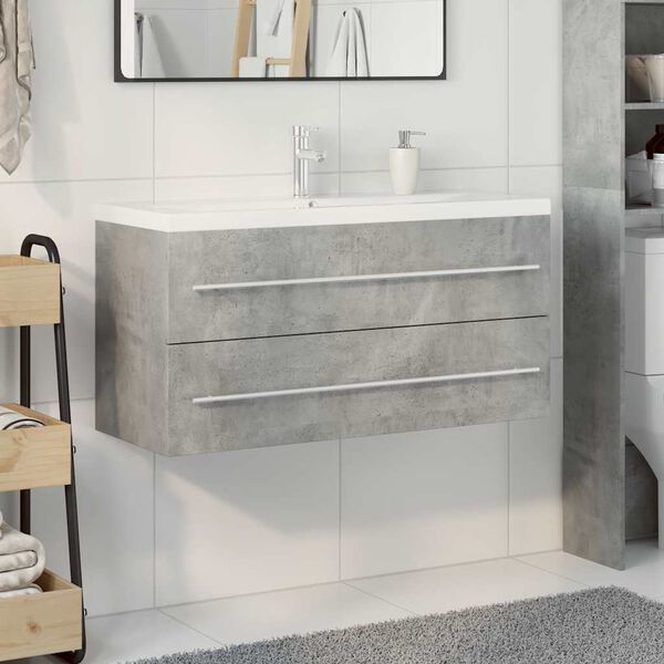 vidaXL Bathroom Furniture Set Concrete Grey, White Engineered Wood, Ceramic