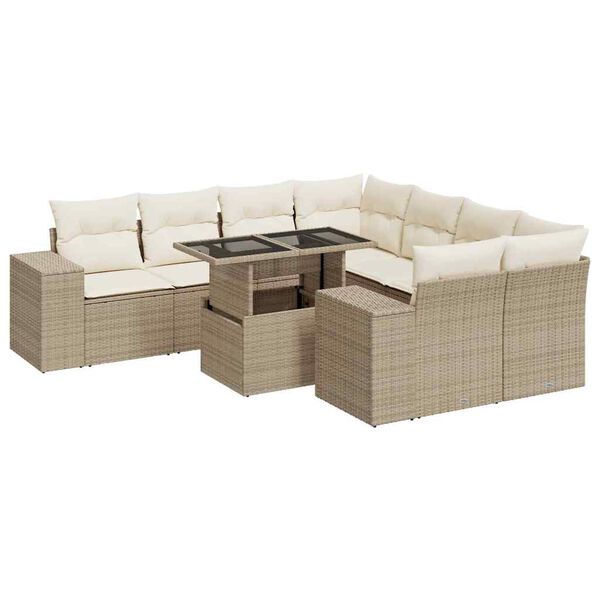 vidaXL Garden Sofa Set Beige PE rattan, powder-coated steel, tempered glass