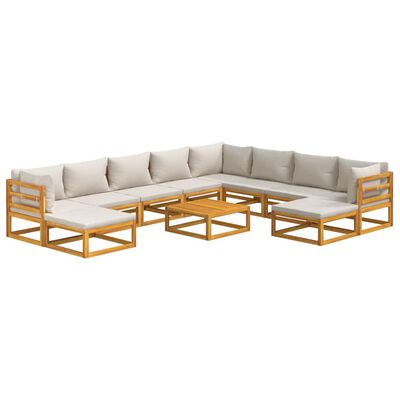vidaXL 11 Piece Patio Lounge Set with Light Gray Cushions Solid Wood