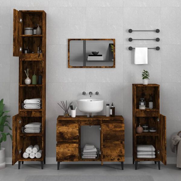 vidaXL Bathroom Furniture Set Smoked Oak Engineered Wood, Metal Medium