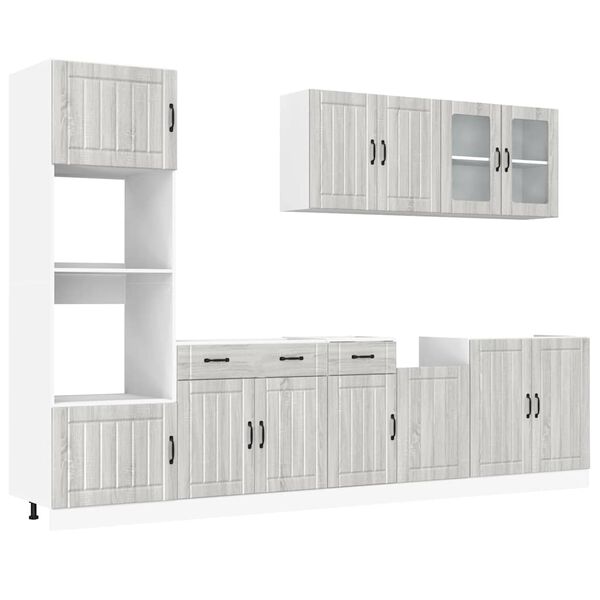 vidaXL Kitchen Cabinet Set Grey Sonoma Engineered wood and glass Large