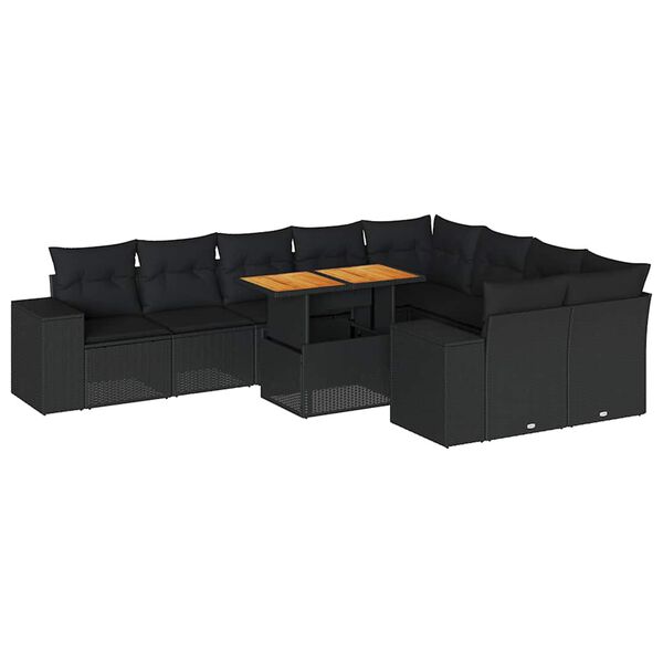 vidaXL Garden Sofa Set Black Poly Rattan Large Adjustable Feet
