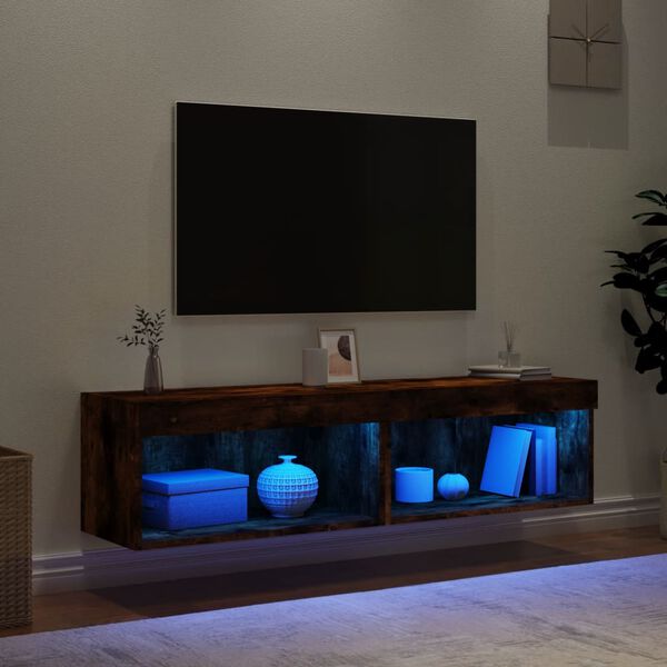 vidaXL TV Stands with LED Lights 2 pcs Smoked Oak 23.6"x11.8"x11.8"