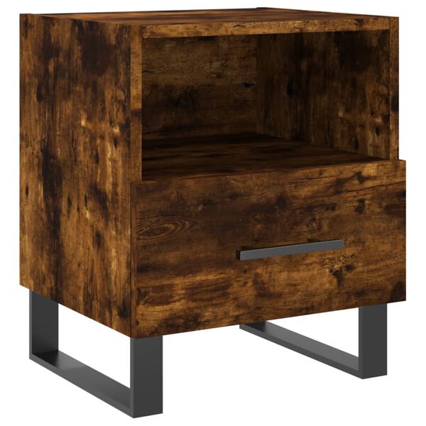 vidaXL Bedside Cabinet Smoked Oak Engineered wood, Iron Medium