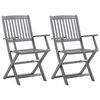vidaXL Folding Patio Chairs 2 pcs with Cushions Solid Acacia Wood (46333+314893)