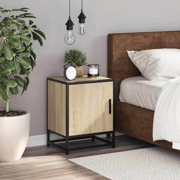 vidaXL Bedside Cabinet Sonoma Oak Engineered Wood, Metal Standard