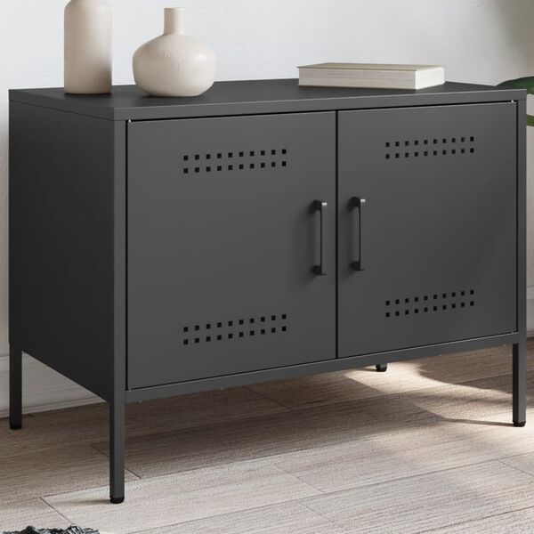 vidaXL TV Cabinet Black Steel Medium TV Cabinet Rectangular