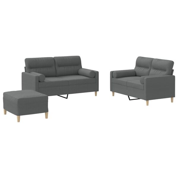 vidaXL Sofa Set Dark Grey Fabric (100% polyester), metal, plywood Large