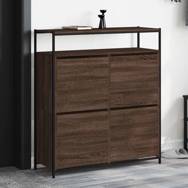 vidaXL Shoe Cabinet Brown Oak Engineered Wood 39.4x13.4x44.1 in