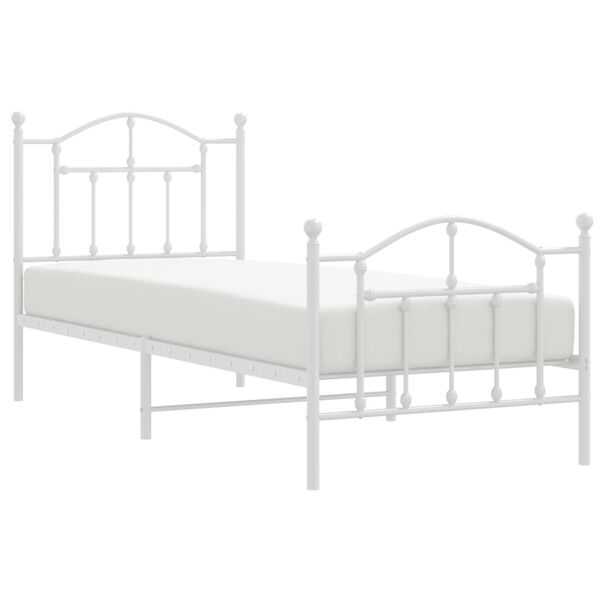 vidaXL Bed Frame White Powder-Coated Steel Single Bed Frame