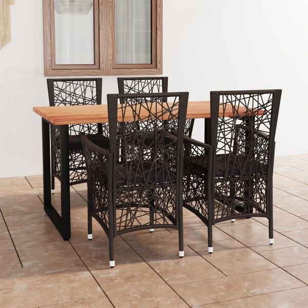 vidaXL 5 Piece Patio Dining Set with Cushions Poly Rattan Brown
