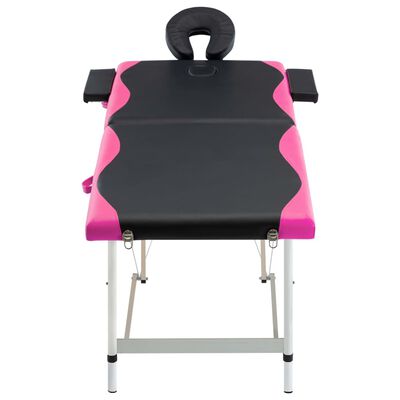vidaXL 2-Zone Foldable Massage Table Aluminum Black and Pink