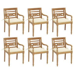 vidaXL Batavia Chair Set of 6 Teak brown, Cream Teak wood, Polyester