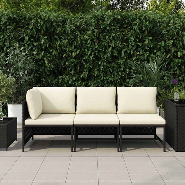 vidaXL Garden Sofa Set Black PE rattan, steel, 100% polyester Medium