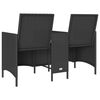 vidaXL Patio Sofa 2-Seater with Table and Cushions Black Poly Rattan