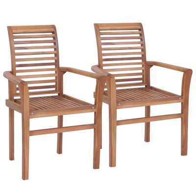 vidaXL Dining Chairs 2 pcs with Red Cushions Solid Teak Wood