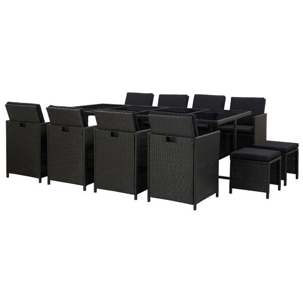 vidaXL Outdoor Dining Set Black Poly Rattan Large Removable Covers