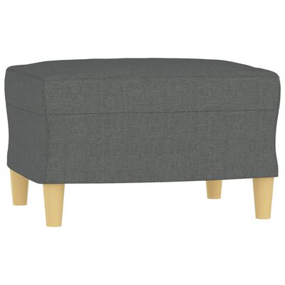 Grey ottoman with rounded edges and wooden legs.