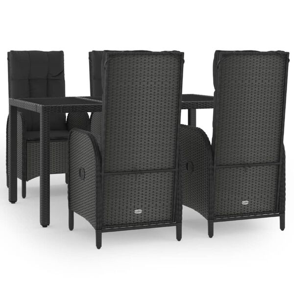vidaXL Garden Dining Set Black PE Rattan Medium Adjustable Armrests