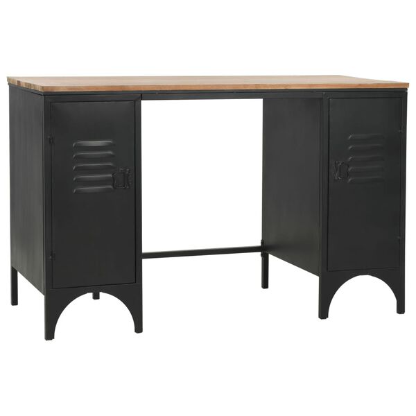 vidaXL Double Pedestal Desk Black and natural wood Solid Firwood and Steel