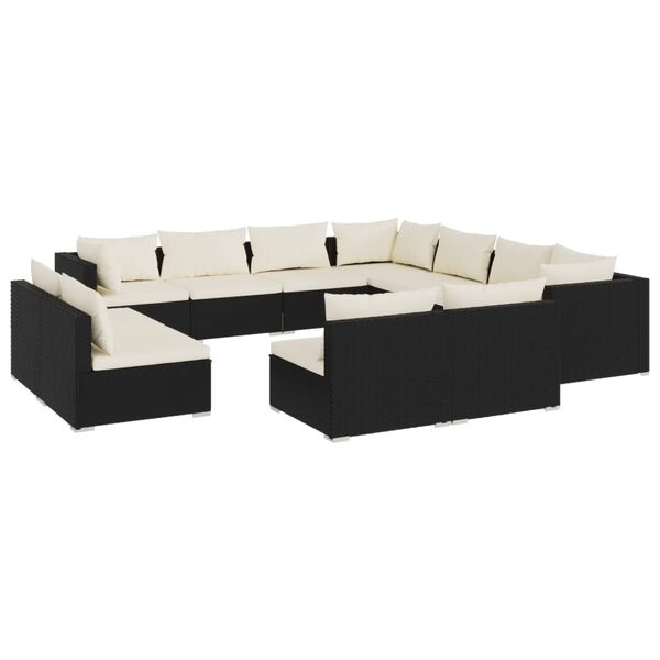vidaXL Garden Lounge Set Black PE Rattan, Powder-Coated Steel Large