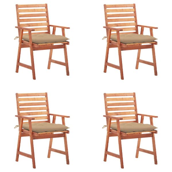 vidaXL Patio Chair Set of 4 Natural Wood Solid Acacia wood Standard