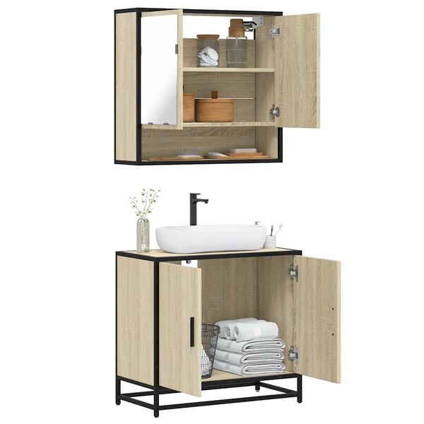 vidaXL Bathroom Furniture Set Sonoma Oak Engineered wood, Metal Medium