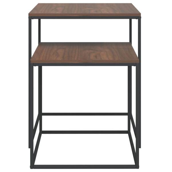 vidaXL Coffee Table Set Set of 2 Black and brown Engineered wood and iron