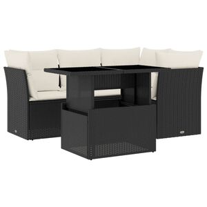 vidaXL Garden Sofa Set Black frame and cream white cushions