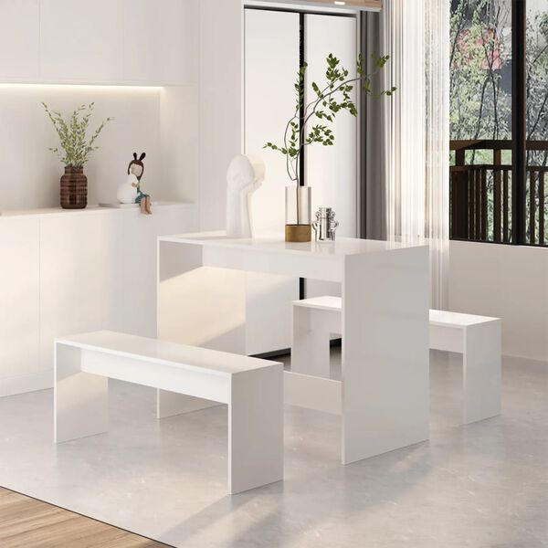 vidaXL Dining Set High gloss white Engineered wood Standard Size Durable