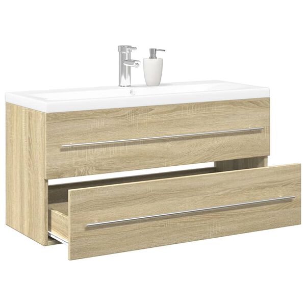 vidaXL Bathroom Furniture Set Sonoma oak, white Engineered wood, ceramic