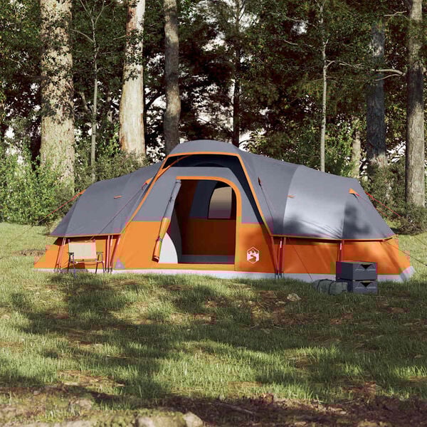 vidaXL Family Tent Dome 11-Person Gray and Orange Waterproof