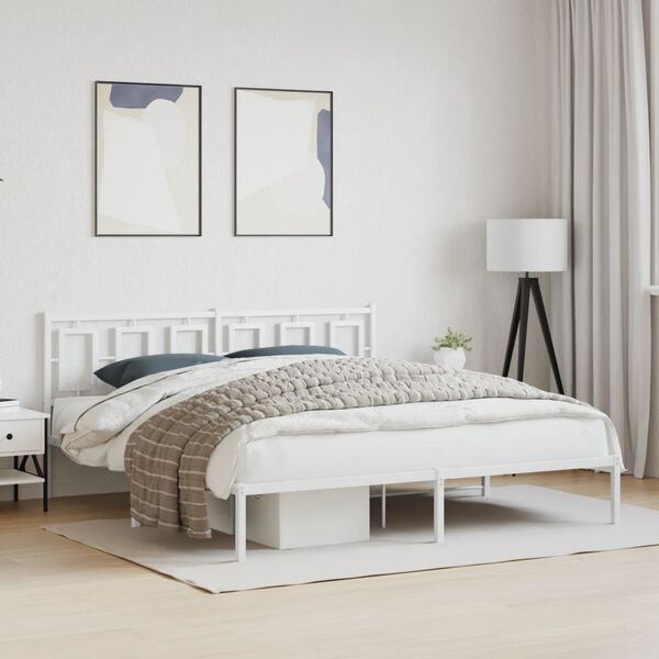 vidaXL Bed Frame White Powder-Coated Steel Super King Bed Frame