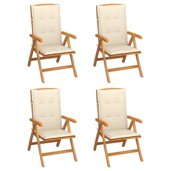 vidaXL Garden Chair Set of 4 Cream, Natural Wood Teak Wood, Polyester