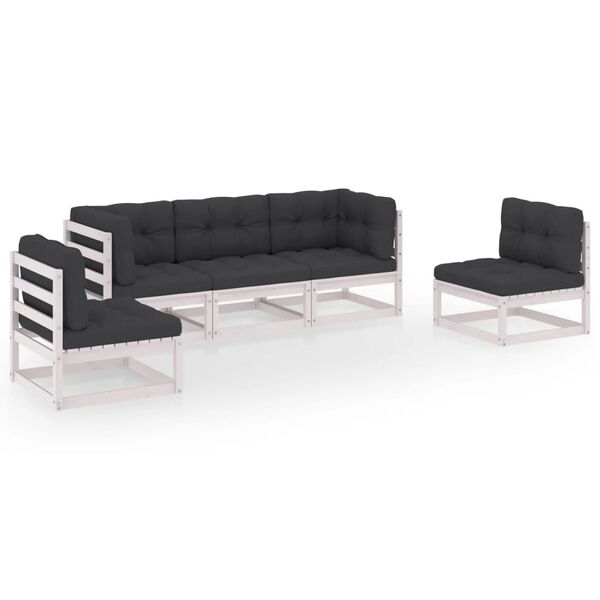 vidaXL Garden Lounge Set White Solid pinewood, fabric (100% polyester)