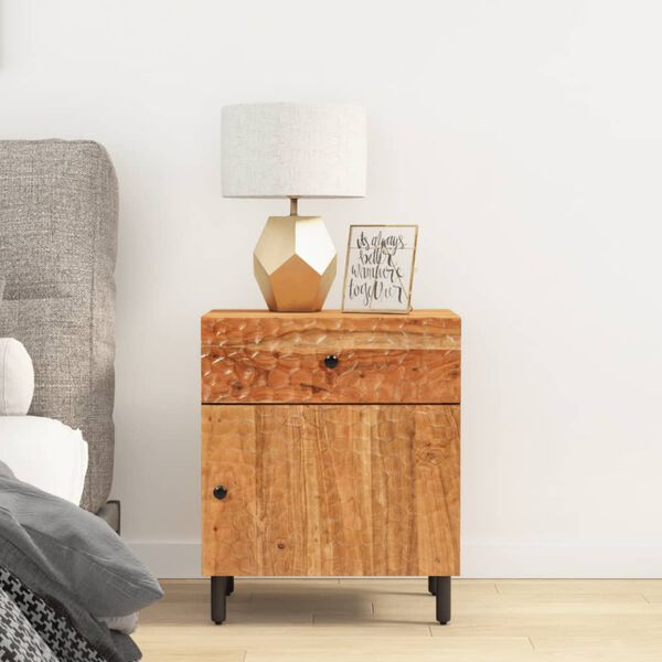 vidaXL Bedside Cabinet Natural Wood, Black