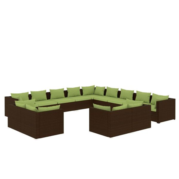 vidaXL Garden Lounge Set Brown with green cushions